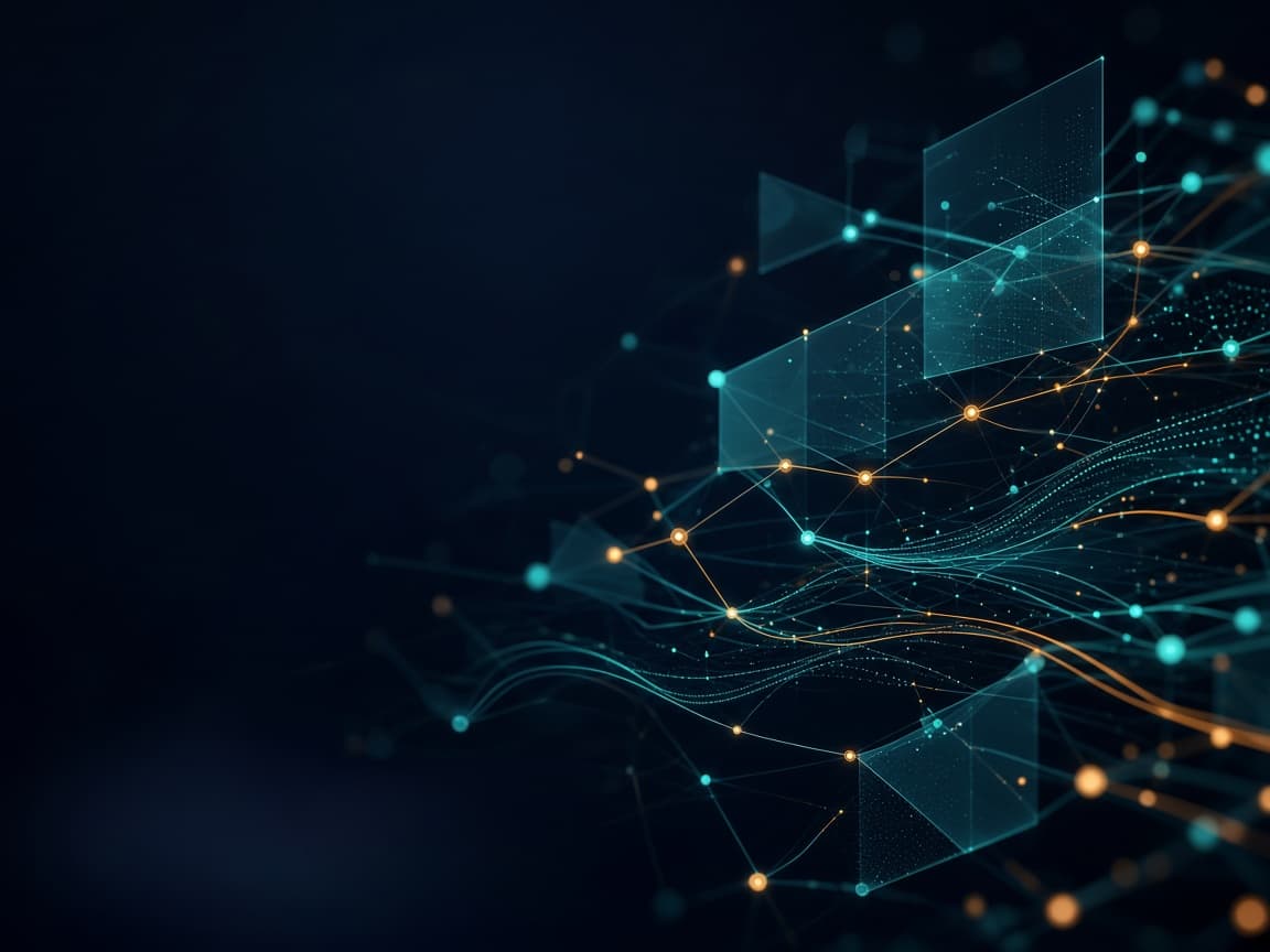 Abstract visualization of connected systems, data flows, and cloud infrastructure representing Tervexa engineering